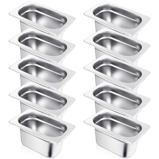 10 Pcs 1/9 Size 4 Inch Deep Stainless Steel Hotel Pan Set