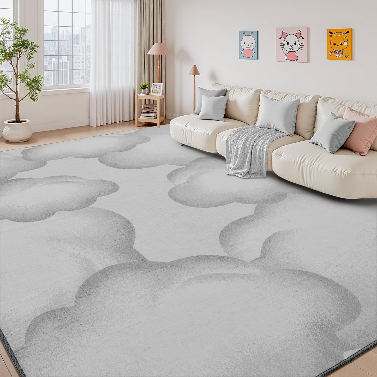 Grey Cute 8x10 Area Rugs for Living Room and Bedroom Decor