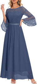 Women's Lace Bell Sleeve Maxi Dress - Elegant Chiffon Evening Gown