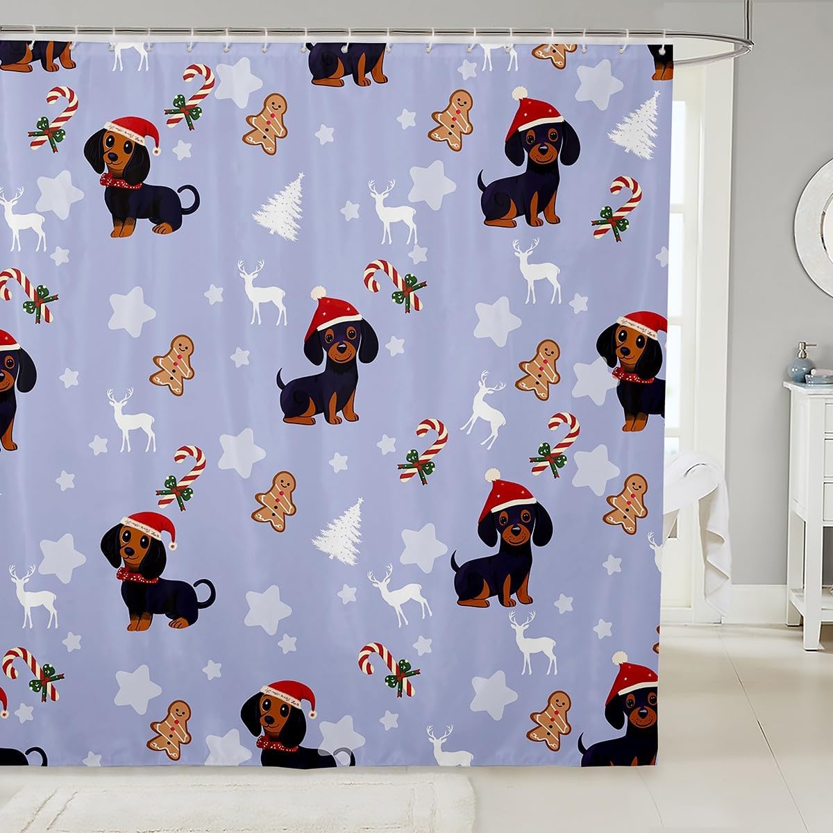 Merry Christmas Dachshund Shower Curtain Set
