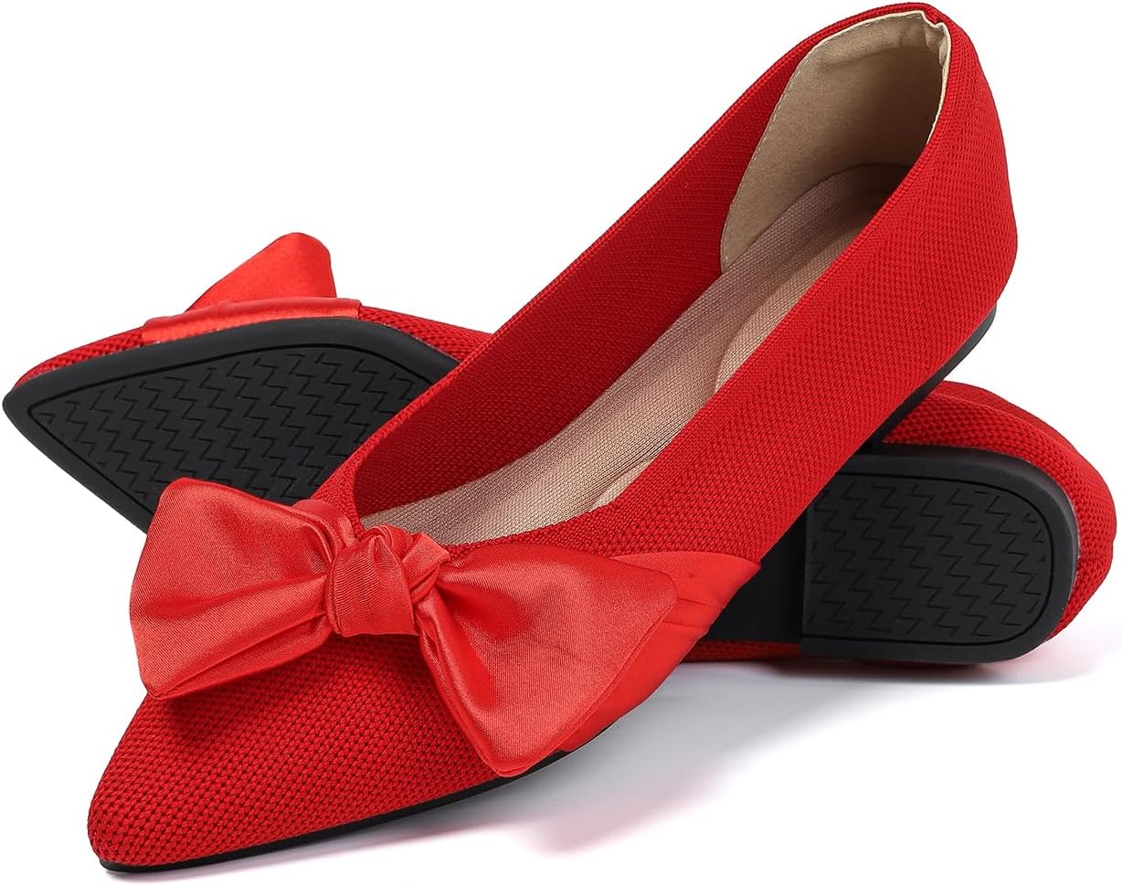 Pointed Toe Ballet Flats for Women with Bow - Comfortable Style