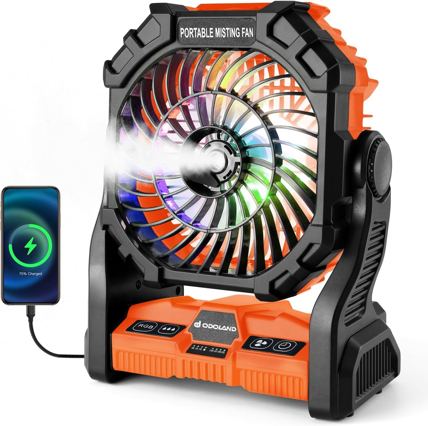 Odoland Portable Misting Fan with LED Light for Outdoor Use