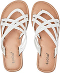 Luoika Women's Wide Width Flat Sandals - Comfortable Wide Slides toes