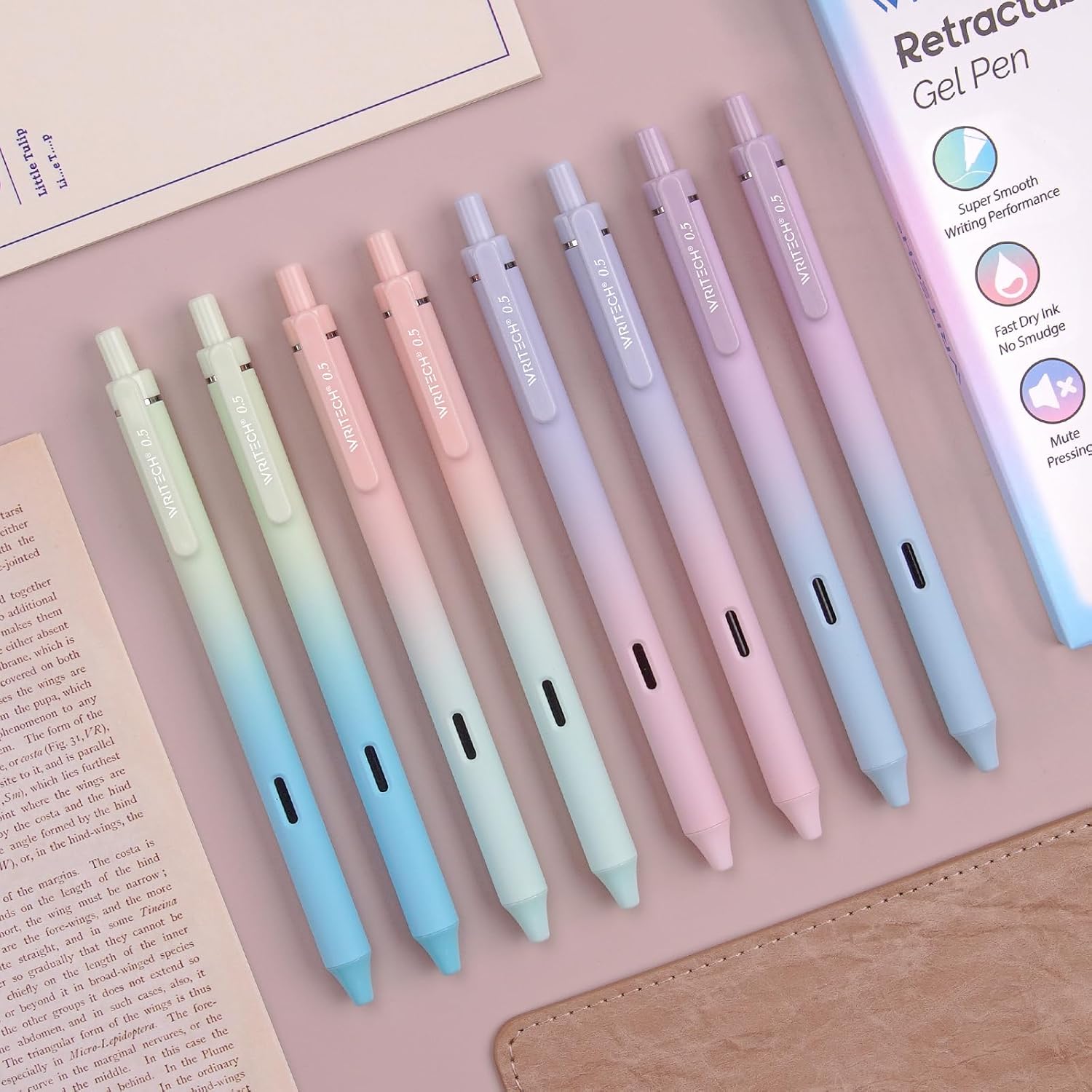 WRITECH Retractable Gel Pens: Smooth 0.5mm Fine Point, No Bleed