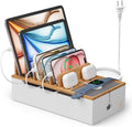 Multi Devices Charging Station Bamboo Dock - Cord Organizer and 5-Port