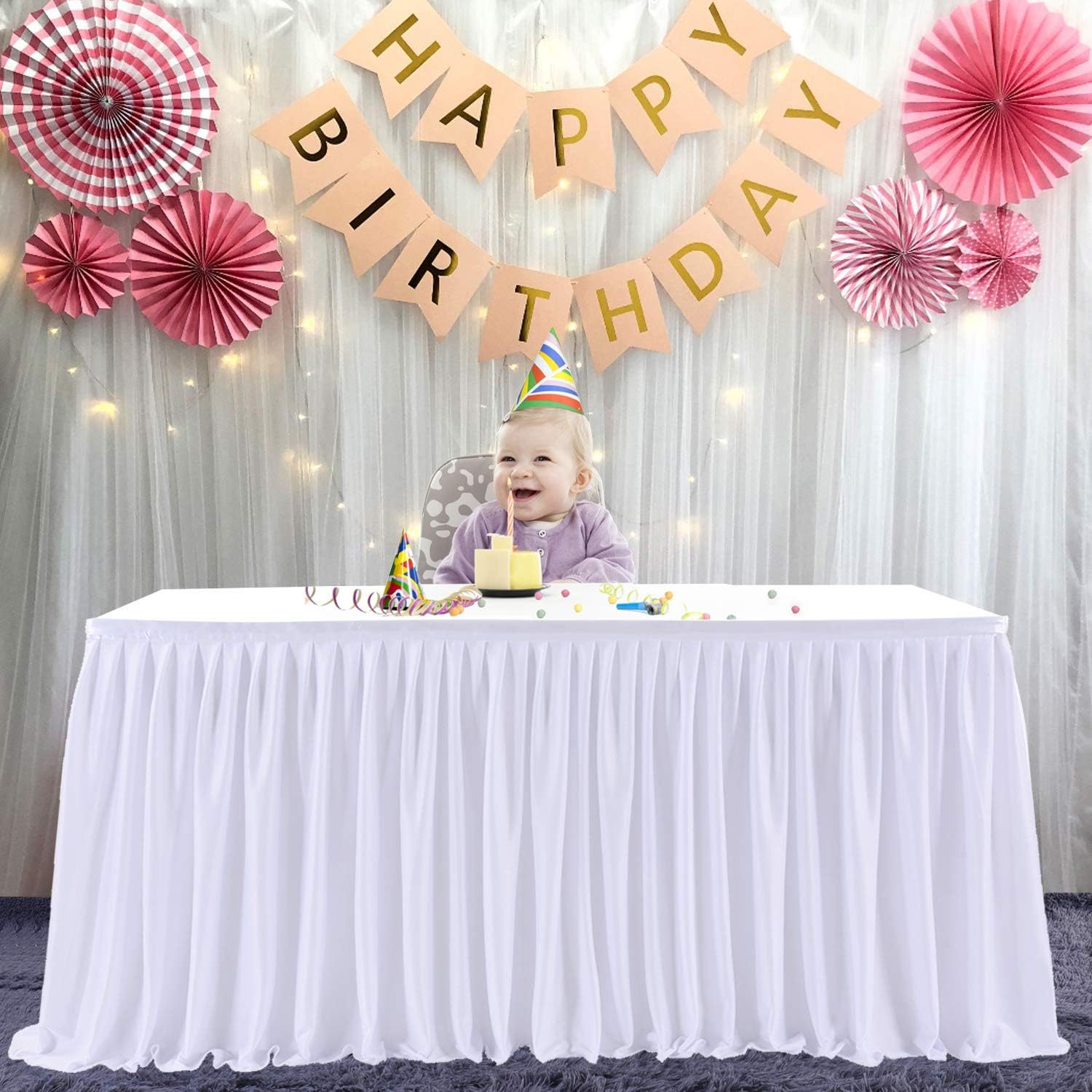 17ft White Table Skirts for Rectangle Tables - Perfect for Events