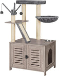 Cat Tree with Litter Box Enclosure 44in - All-in-One Indoor Cat Condo