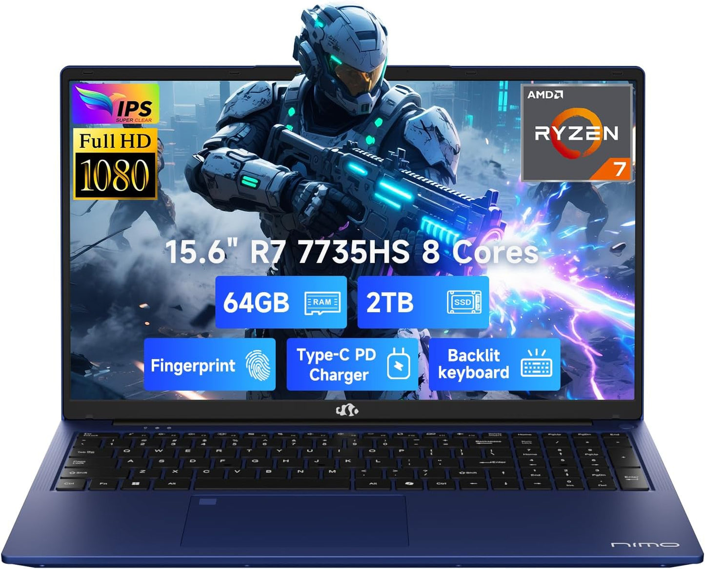 NIMO 15.6 IPS FHD Gaming Laptop with Ryzen 7 and 64GB RAM