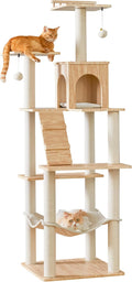 Large Modern Cat Tree 70 in Tall Cat Tower - Spacious Multi-Level