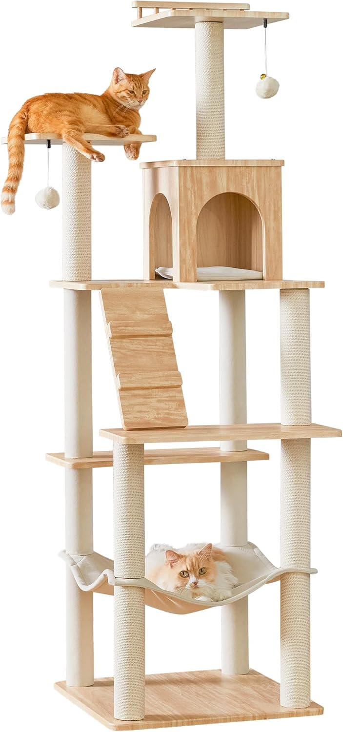 Large Modern Cat Tree - 70 inch Tall Cat Tower for Indoor Cats