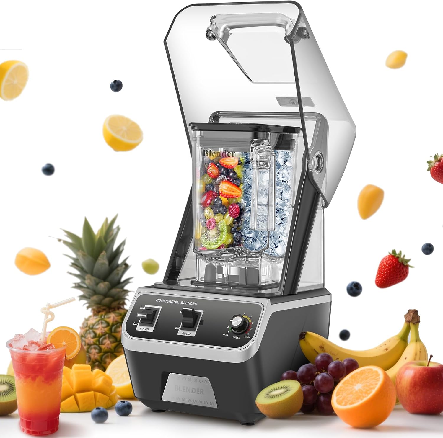 2200W Commercial Blender for Smoothies - High Speed Quiet Blender