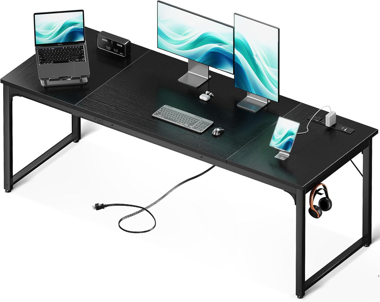 71 Inch Computer Desk w/ USB Ports - Spacious & Stylish Black Design