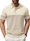 Men's Knit Polo Shirts Short Sleeve Striped Polo - Lightweight Comfort