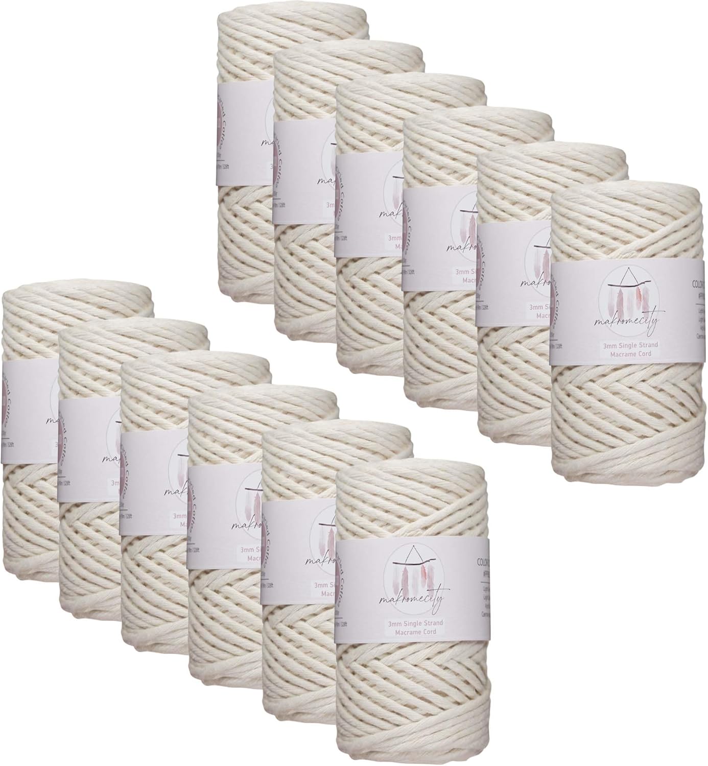 12 Skeins of 3mm Single Strand Macrame Cord for Crafts