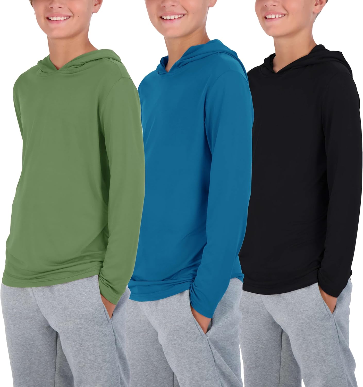 Real Essentials Youth Boys Long Sleeve Hoodie Sweatshirts 3 Pack