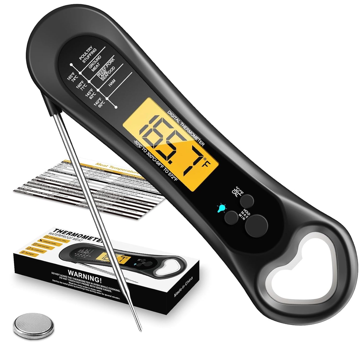Instant Read Meat Thermometer for Grill and Cooking with Opener