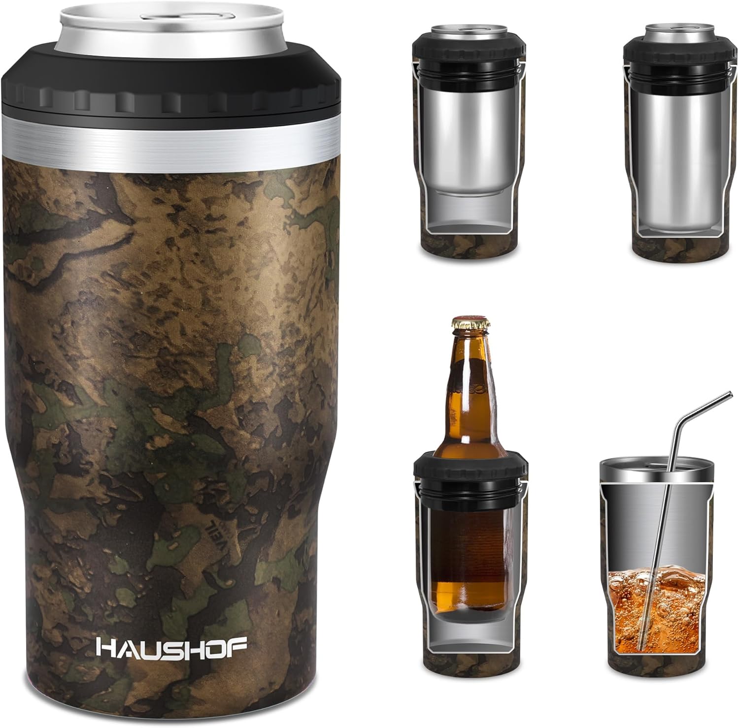 HAUSHOF 4-in-1 Insulated Can Cooler - All-in-One Convenience!