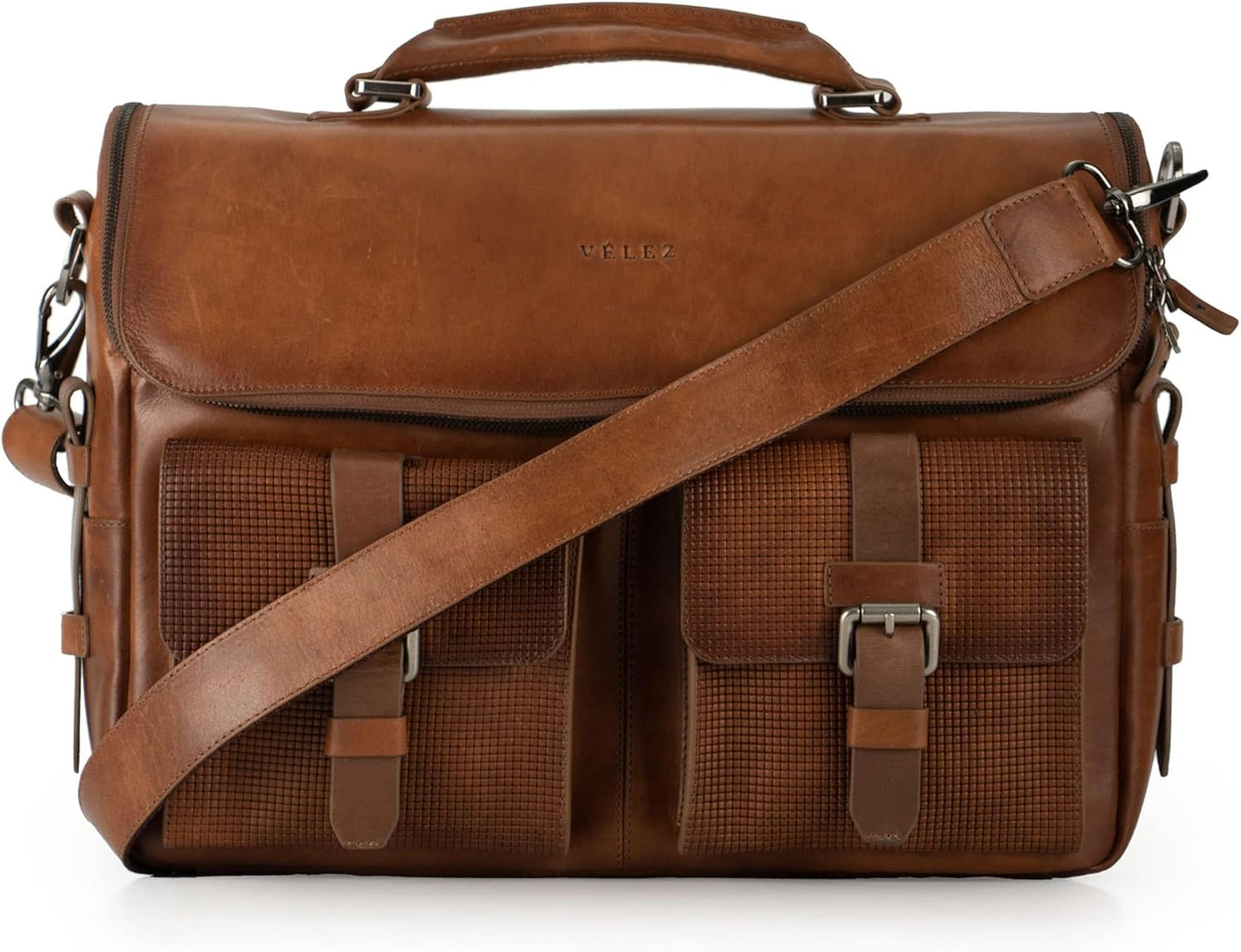 VELEZ Tan Full Grain Leather Messenger Bag for Men - Stylish Briefcase