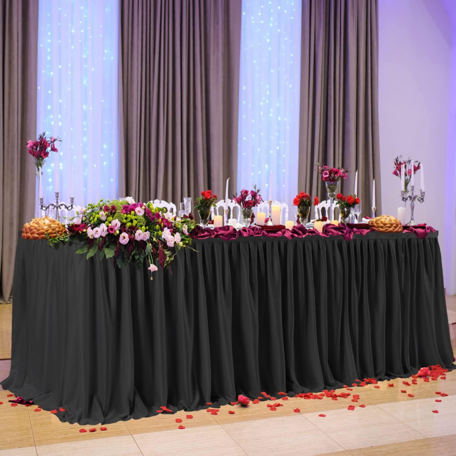 Partisky Black Polyester Table Skirt for Rectangle Tables 12ft