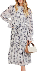 ANRABESS Floral Chiffon Midi Dress Puff Sleeve - Elegant Fall Dress