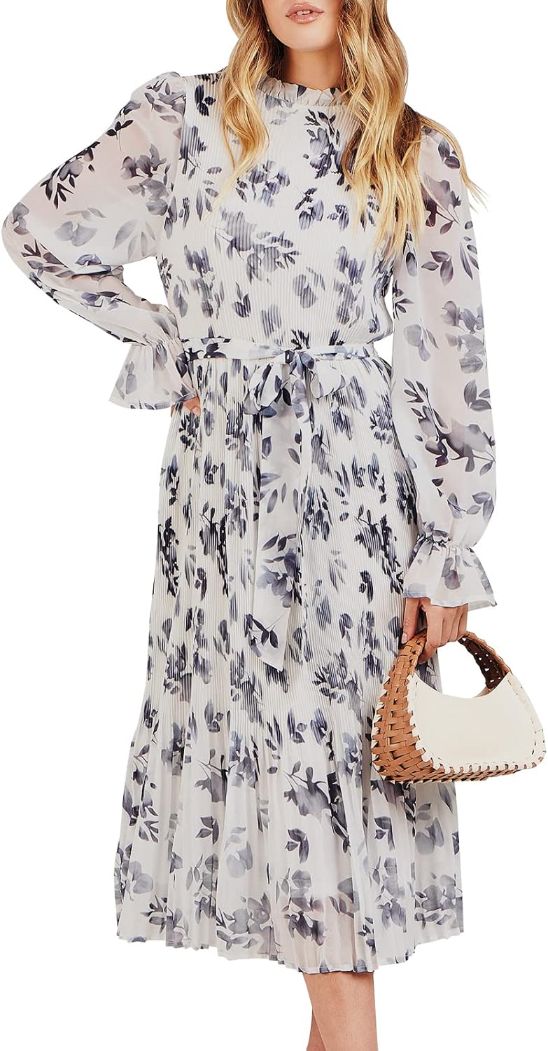 Floral Chiffon Midi Dress for Summer Weddings and Parties
