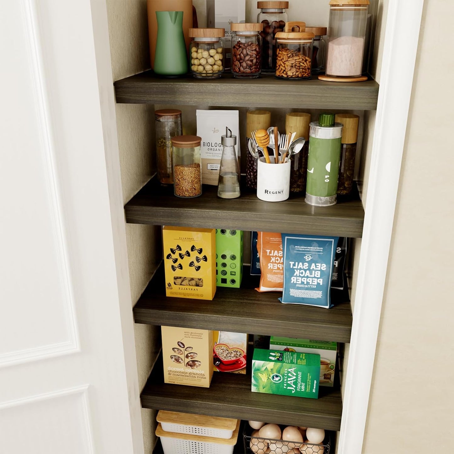 6 PCS Wire Rack Covers for Pantry with Rustic Wood Grain Design