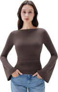 Women Crew Neck Bell Sleeve Double Lined Slim Fit Top - Going Out