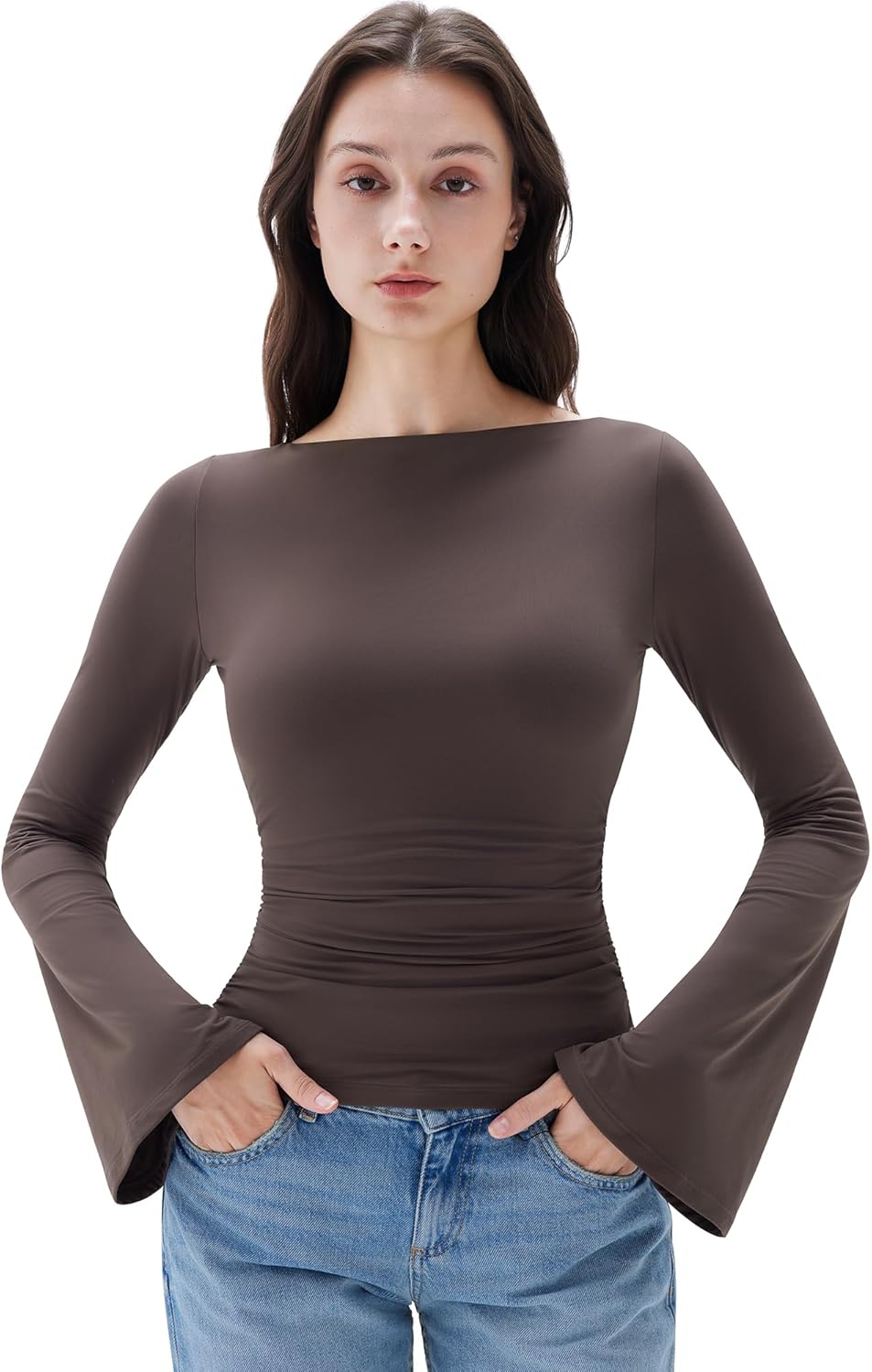 SUUKSESS Women Crew Neck Bell Sleeve Tops for Stylish Outings