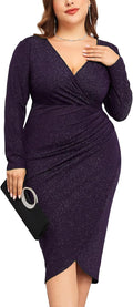 ZOMVA Plus Size Sparkly Ruched Bodycon Midi Dress - Flattering Fit