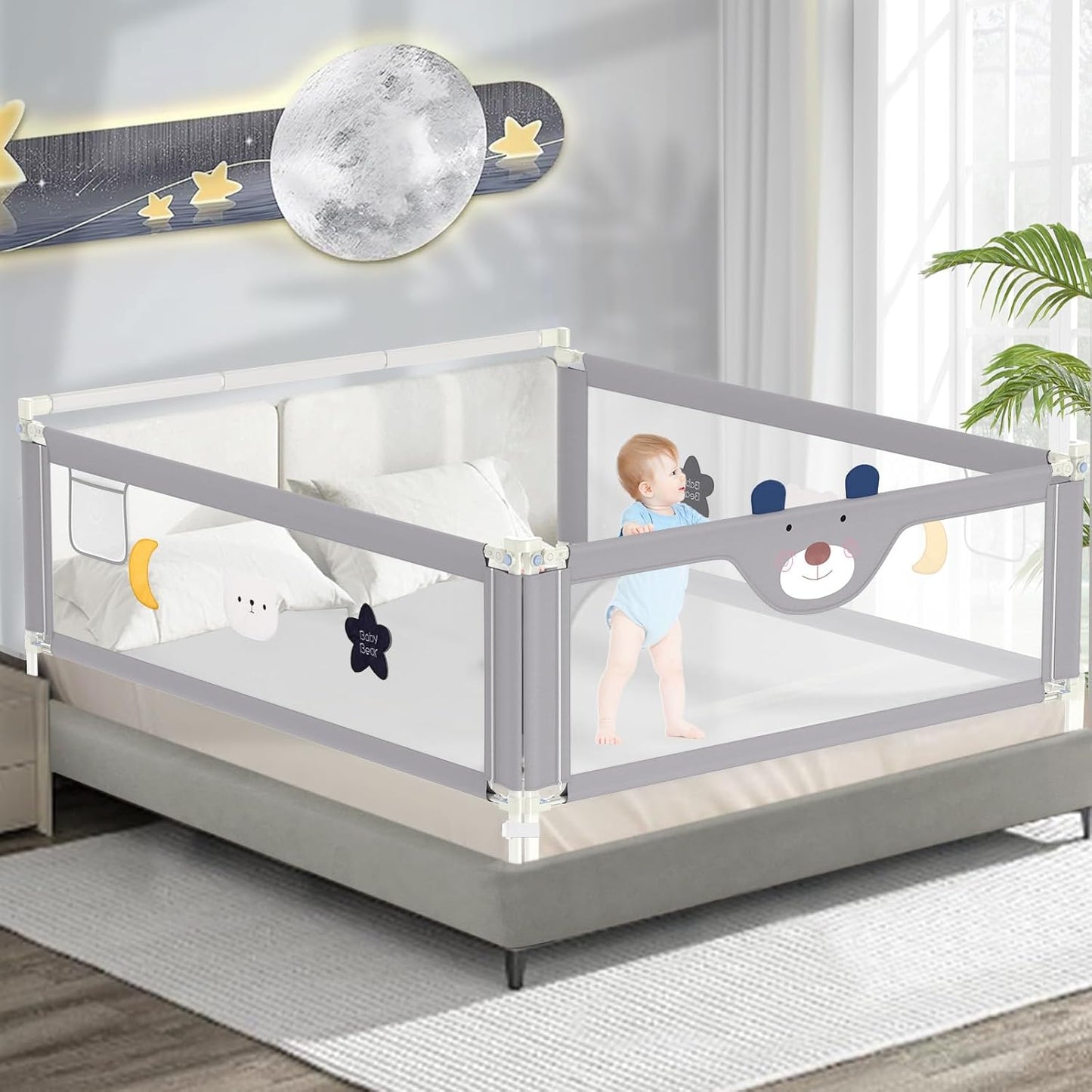 3-Piece Bed Rail for Toddlers with Adjustable Baby Guard System