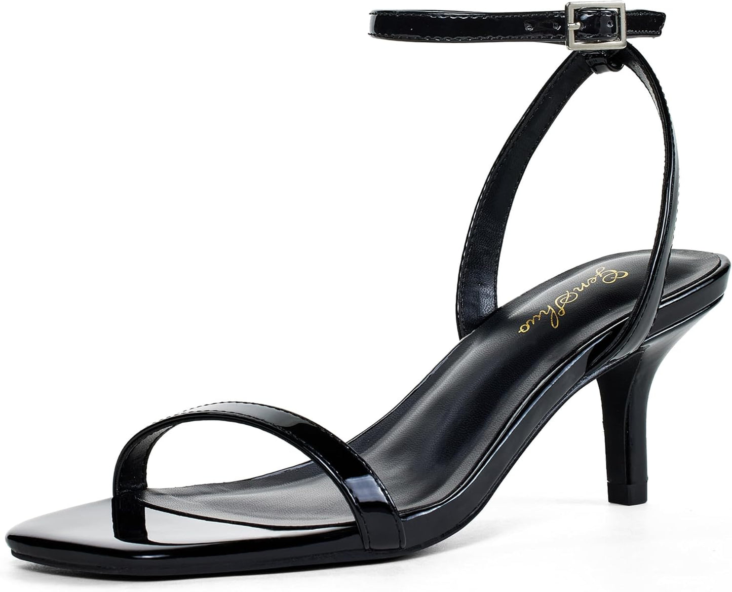 GENSHUO Women's Kitten Low Heels Square Open Toe Sandals