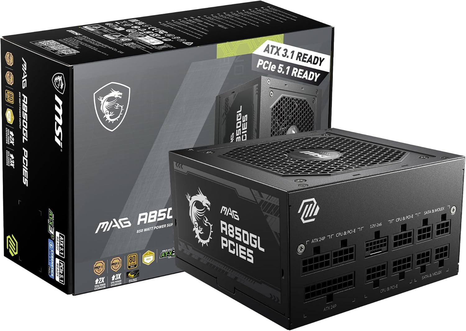MSI MAG A850GL 850W Power Supply - Fully Modular & Reliable