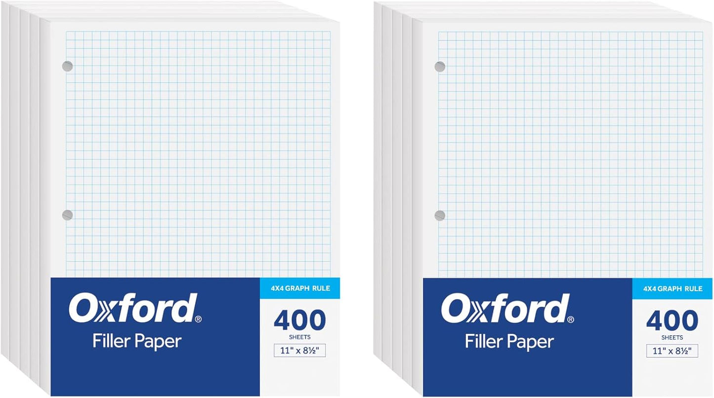 Oxford Graph-Ruled Loose Leaf Paper: 800 Sheets, 3-Hole Punched, 2 Packs