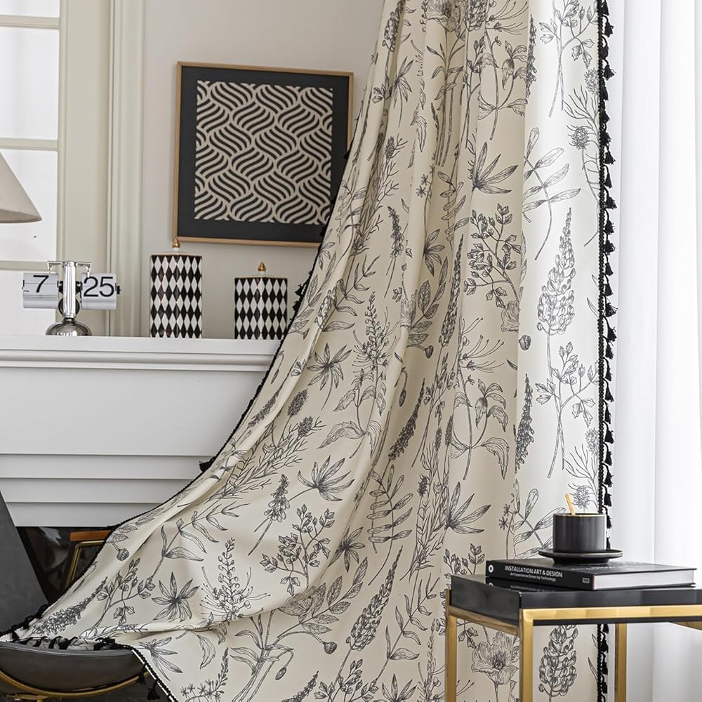 Boho Floral Curtains for Living Room - 96 Inch Light Filtering Drapes