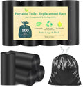 Portable Toilet Bags for Camping 100 Pack - Biodegradable Drawstring