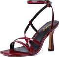 RIBONGZ Strappy Stiletto Kitten Heels Ankle Strap - Elegant Burgundy