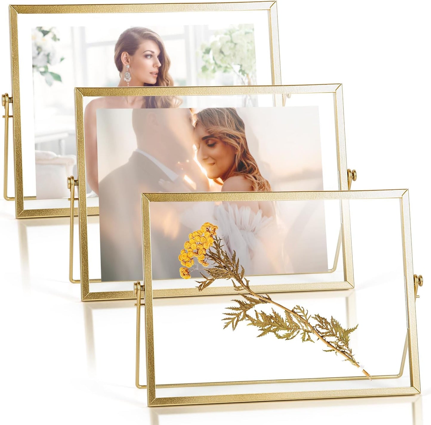 AceList 7x9 Picture Frame Set of 3 - Gold Metal Floating Frame