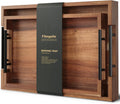 Acacia Wood Set of 2 Serving Tray with Metal Handles - Elegant Nesting