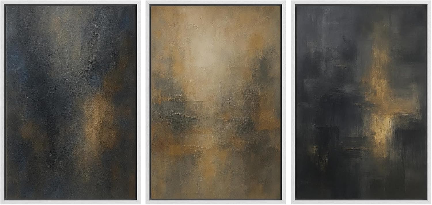 MUDECOR Framed Wall Art Print Set in Navy Blue and Gold Brushstrokes