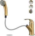 Gold Kitchen Faucet with Sprayer - Matte Brushed Gold Pull Out Faucet