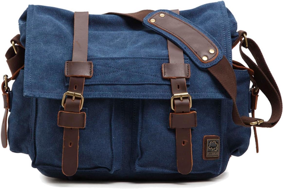 Sechunk Vintage Military Leather Canvas Laptop Bag for Style