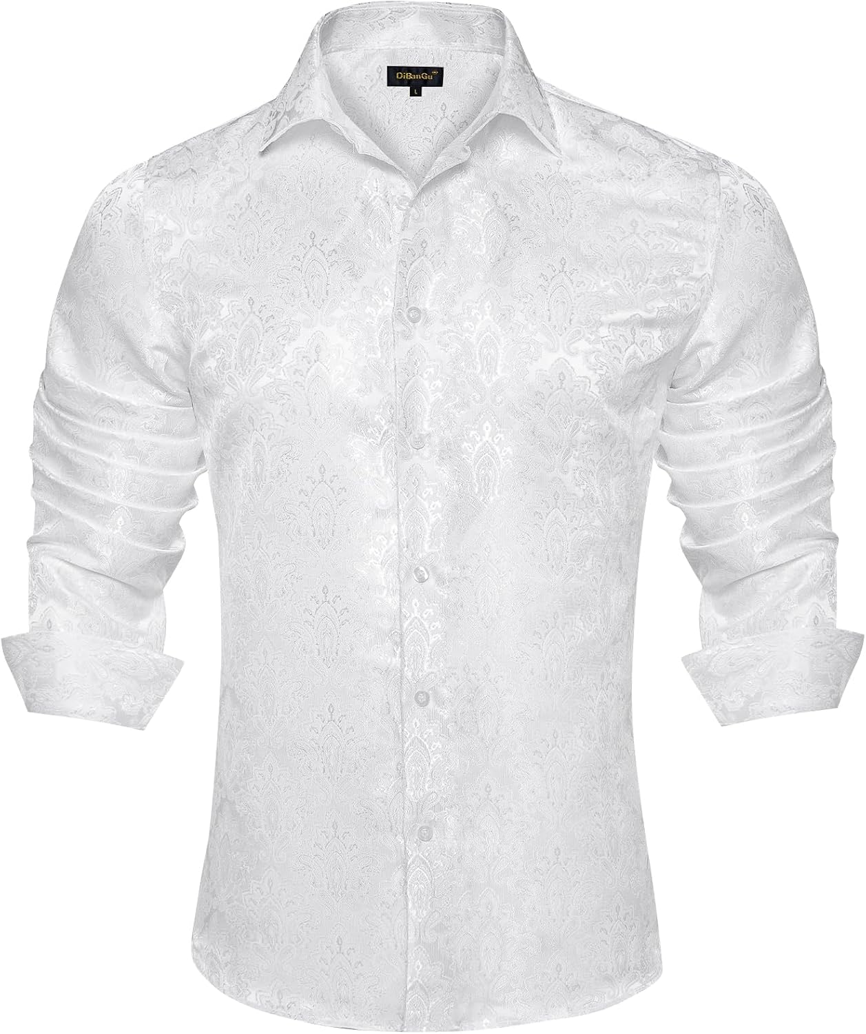 DiBanGu Mens Silk Paisley Dress Shirt for Weddings and Parties