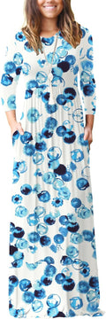 Women Long Sleeve Casual Round Neck Loose Floral Maxi Dress side