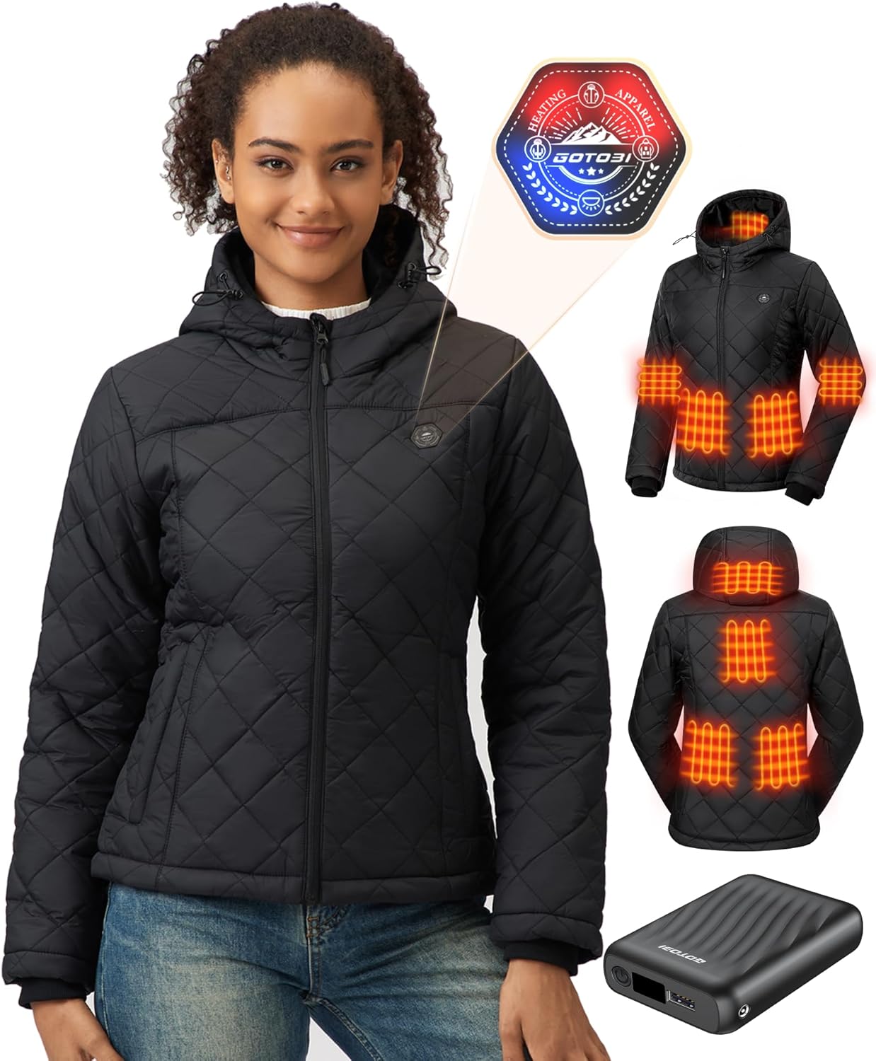 Quilted Heated Jackets for Women with 12V Battery Pack