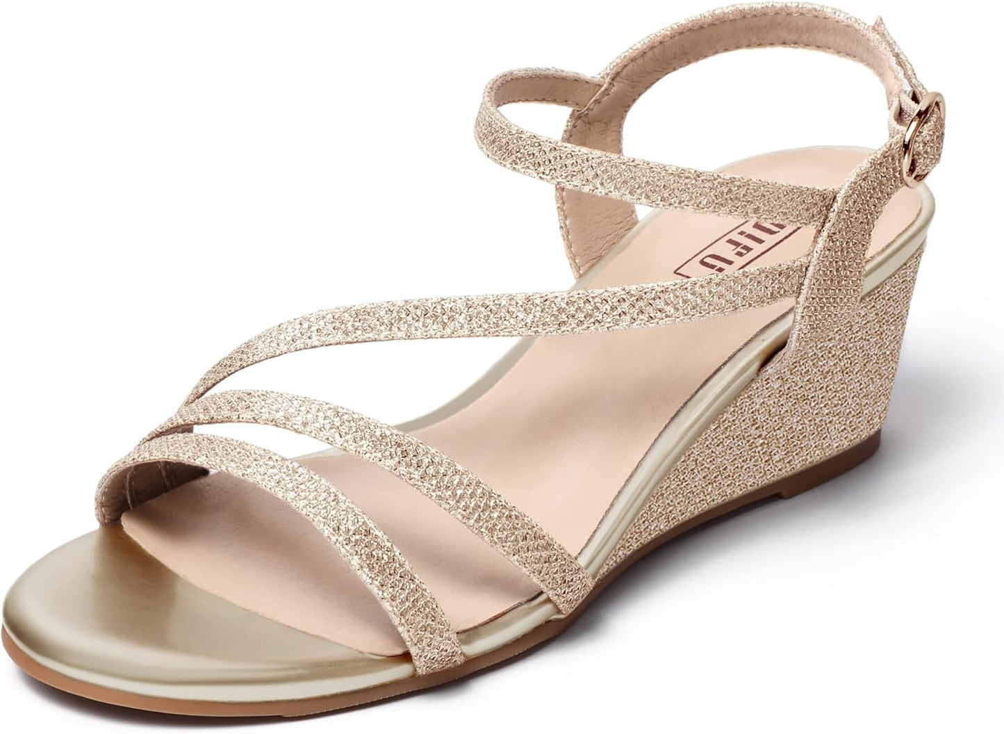 IDIFU Women's Wedge Heel Sandal Dress Low Strappy Open Toe