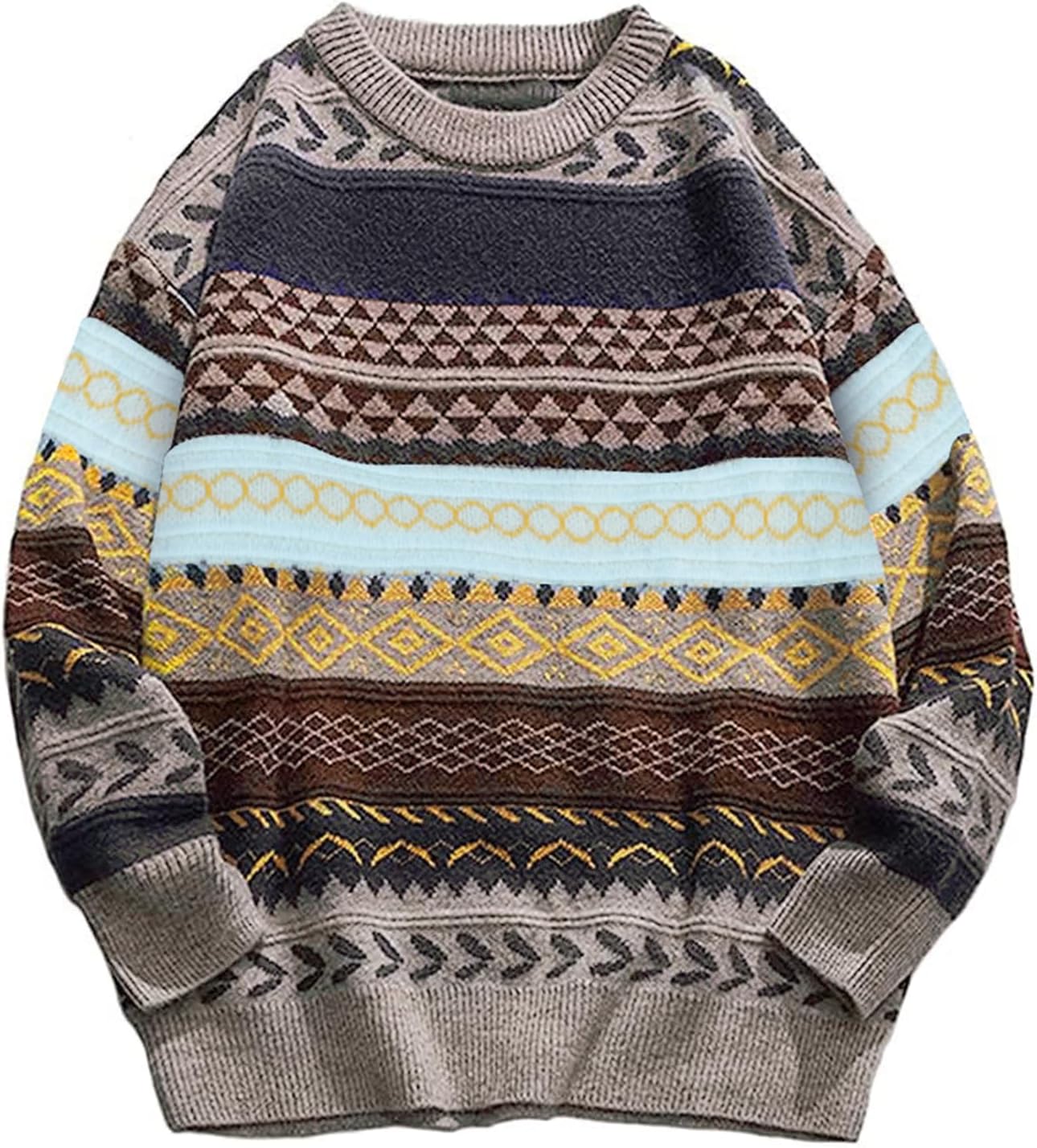 Mens Knit Sweater Grandpa Vintage Oversized Striped Pullover
