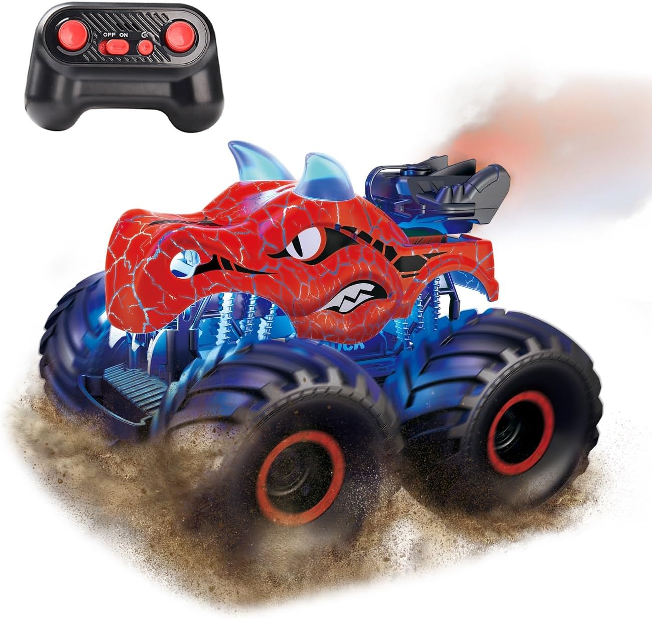 Threeking 1:18 Dinosaur RC Car - 4WD Off-Road Toy with Lights & Spray