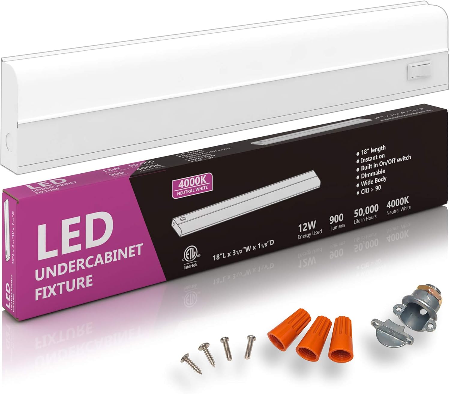 Hardwired LED Under Cabinet Task Lighting - Dimmable 18in Light