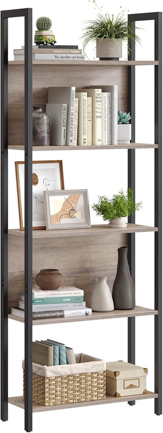 VASAGLE 5-Tier Industrial Bookshelf for Home and Office Use