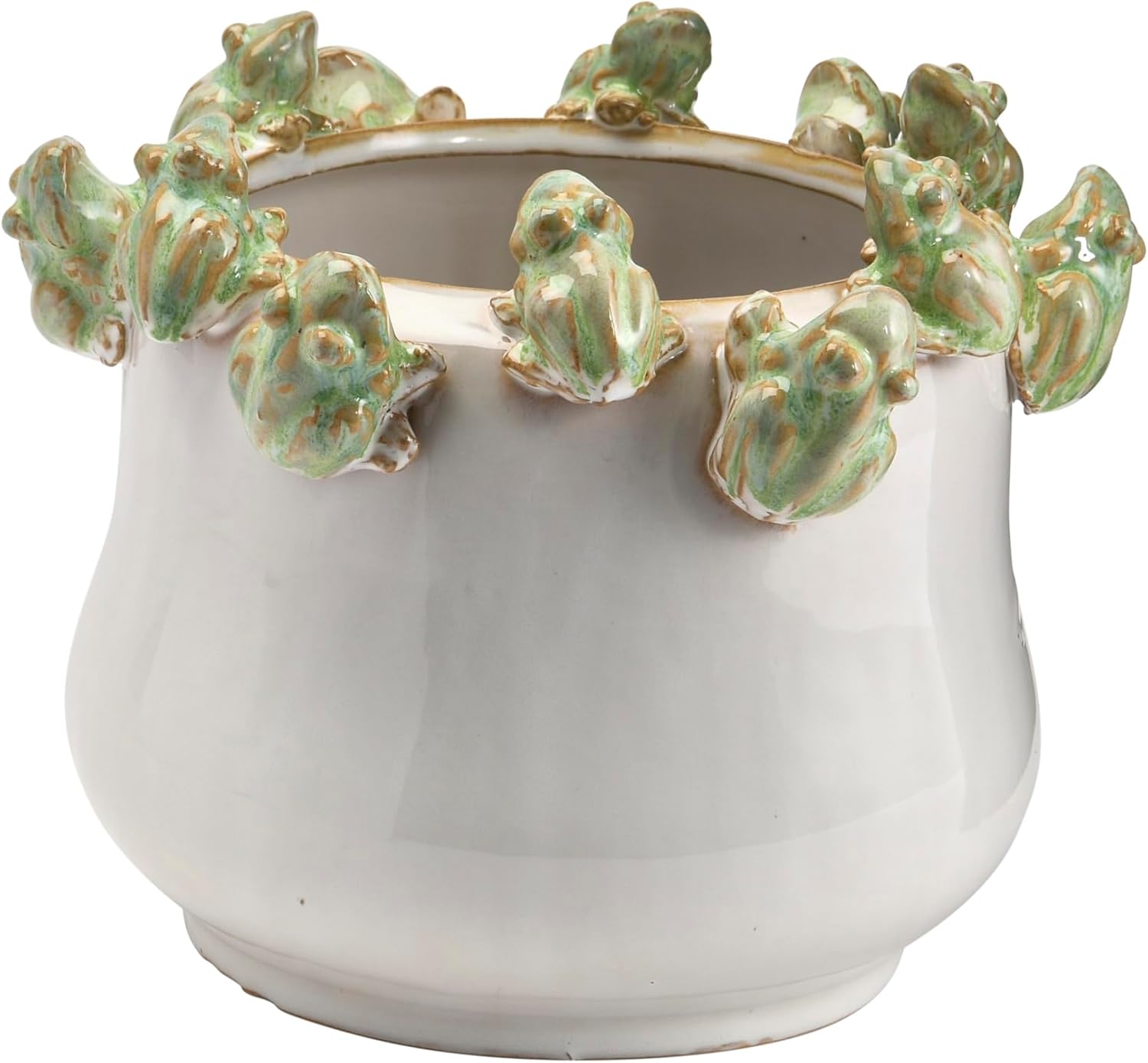 Creative Co-Op Stoneware Planter with Frogs on Rim for Decor